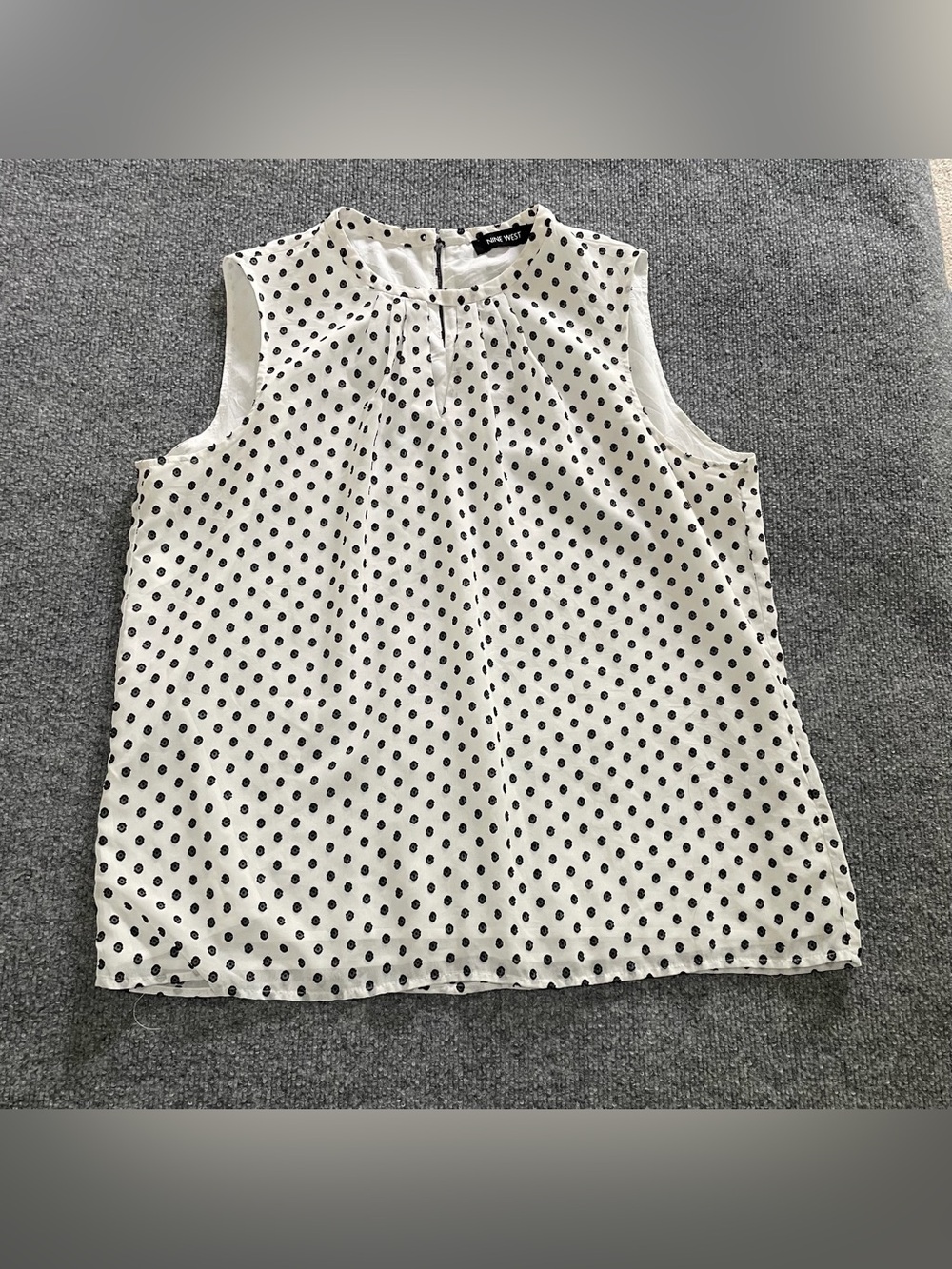 Shabby Chic Black and White Polka Dot Textured Sleeveless Blouse